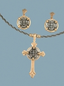 rEPLICA tREASURE cOIN cROSS AND eARRINGS