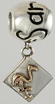 19772A-High Polish Sarasota bead with Mixed Metal Flamingo Dangle