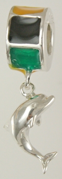 19342-Jamaica Enameled Wheel Bead with Dolphin Dangle