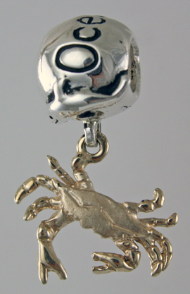 19152A-High Polish Ocean City Bead with 14K Crab Dangle