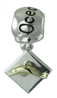 19179A-High Polish Ocean City Bead with Mixed Metal Square Dolphin DFangle