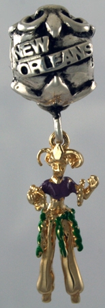 19196-New Orleans Bead with Enameled Stilt Walker (Moko Jumbie) Dangle