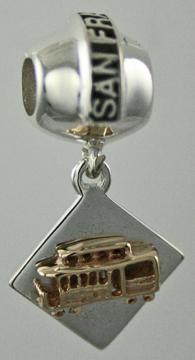 19209A-San Francisco Bead with Square Mixed Metal Cable Car Dangle