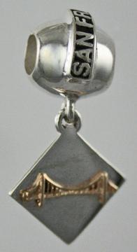 19210-San Francisco Bead with Square Mixed Metal Golden Gate Bridge Dangle