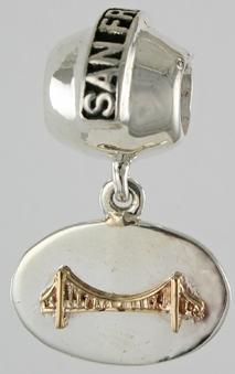 19289A-San francisco Bead with Oval Mixed Metal Golden Gate Bridge Dangle