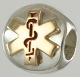 13639A-Lozenge Bead with Caduseus in 14K