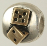 13643A- Dice and Three Aces on Sterling Lozenge Bead
