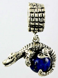 Gator Skin Rondelle with Alligator Holding Lapis Lazuli Bead