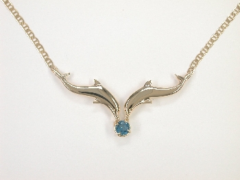 Double Dolphin with Blue Topaz Necklace