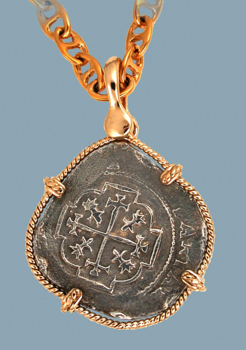 14908 Replica Treasure Coin made from 100% Atocha Silver Frames in 14K Gold