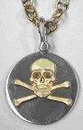 14K Skull and Bones on Sterling Silver Disc - Pendant
