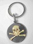 14K Skull and Bones on Sterling SIlver Disc - Key Fob