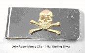 Skull and Bones Money Clip in 14K and Sterling SIlver