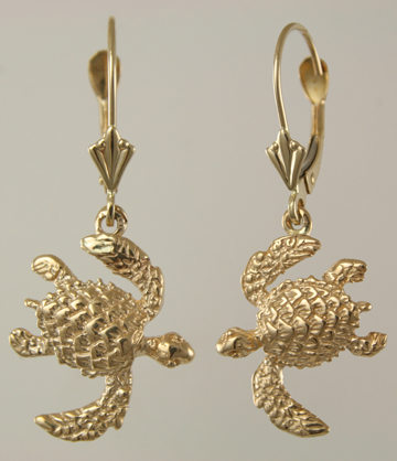 30679-Baby Green Sea Turtle on Leverback Earrings